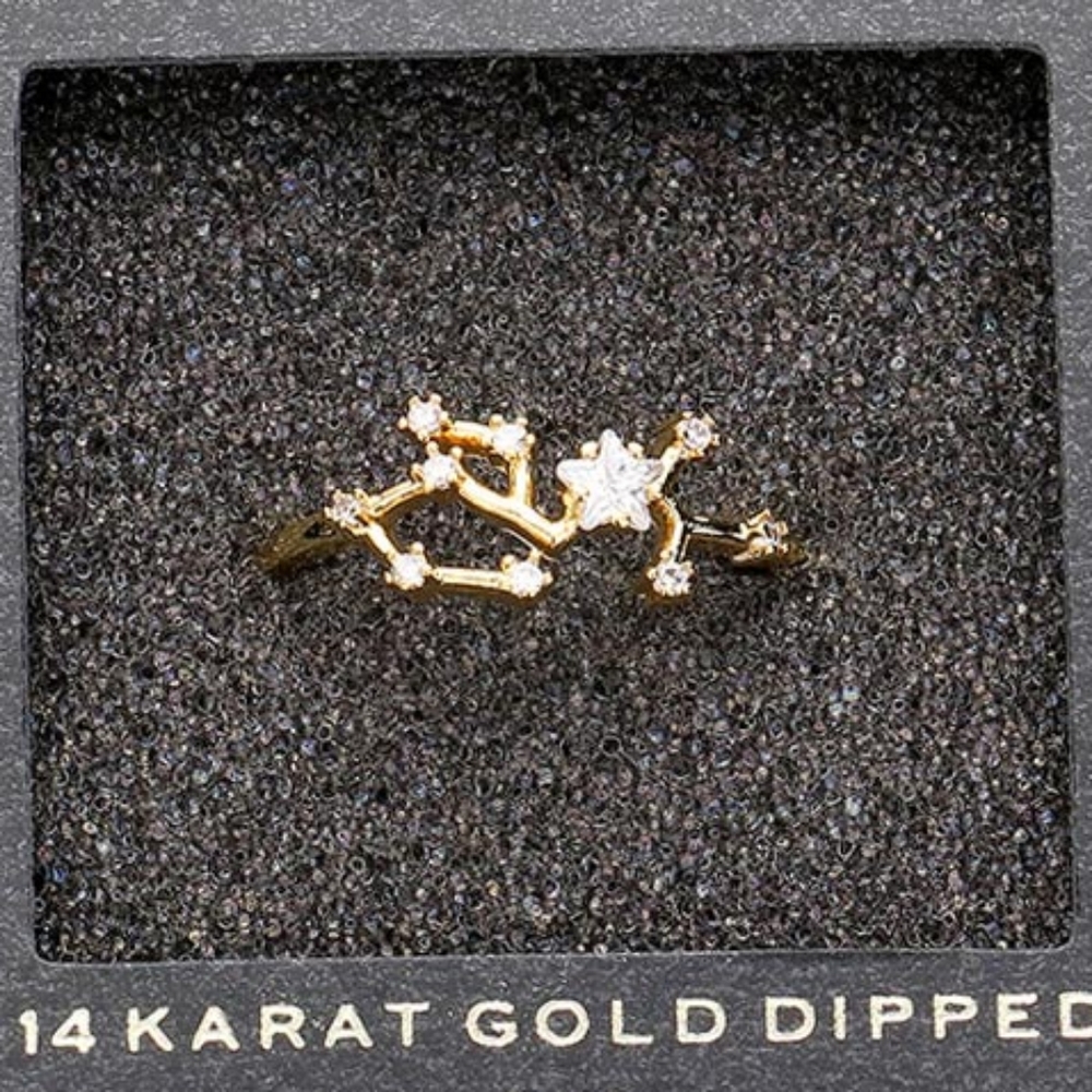 Sagittarius 14 K Gold Dipped CZ Zodiac Ring Star Statement Jewelry Accessory
